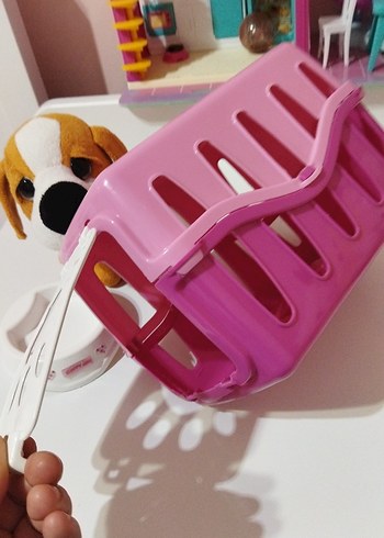 Köpekcik ve Pembe Taşınabilir Evcil Hayvan Taşıyıcı ve Mama Kabı - Görsel 2