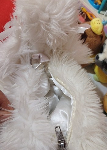 Beyaz Peluş Kaniş kız çocuk çanta - Görsel 4