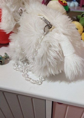 Beyaz Peluş Kaniş kız çocuk çanta - Görsel 3