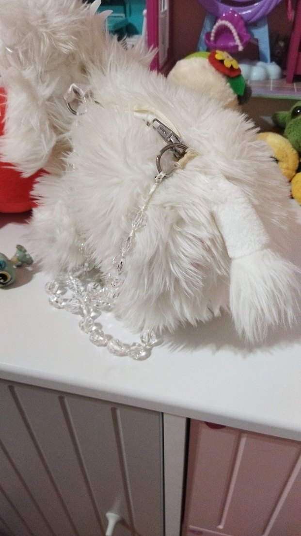 Beyaz Peluş Kaniş kız çocuk çanta - Görsel 3