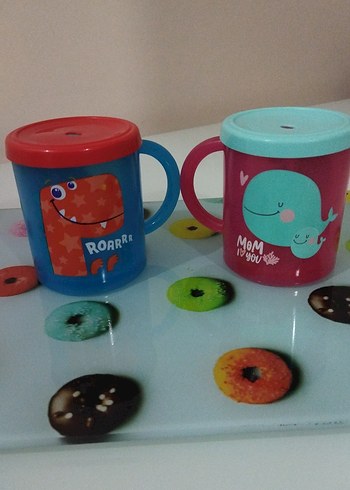 Renkli Kapaklı Çocuk kupa bardaklar - Görsel 2