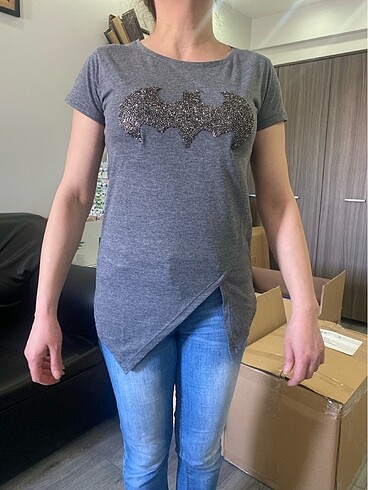 Yazlık s /m beden gri asimetrik taşlı bluz