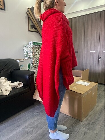 Benetton Kışlık çok tatlı kırmızı boğazlı tunik kazak