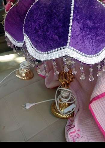 acil retro mor Çiçekli Abajur - Görsel 3