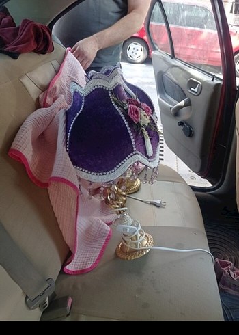 acil retro mor Çiçekli Abajur - Görsel 5