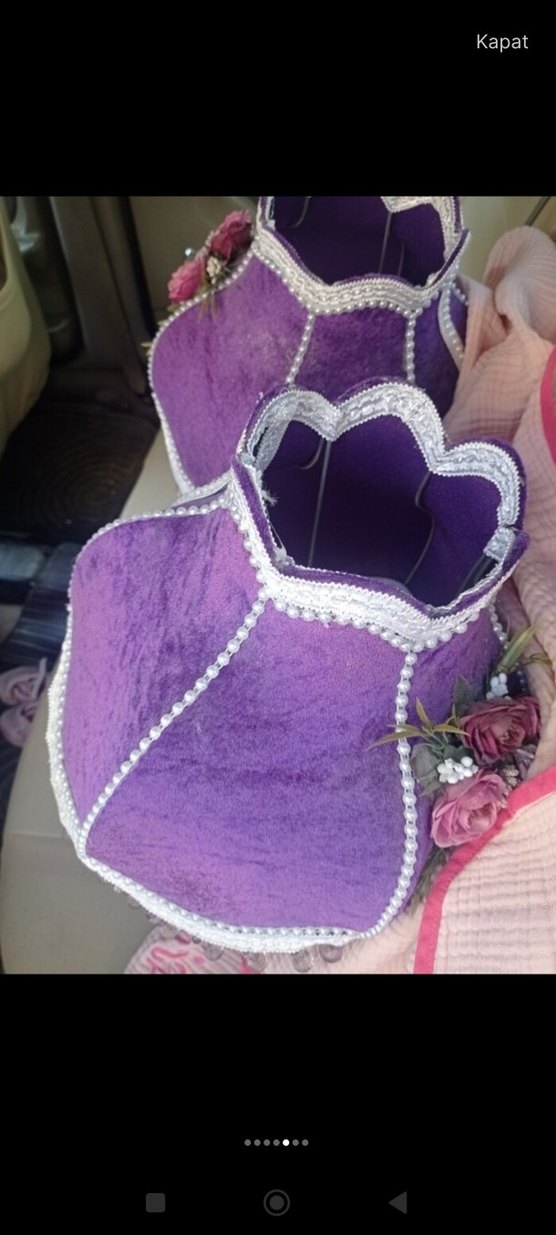 acil retro mor Çiçekli Abajur - Görsel 4