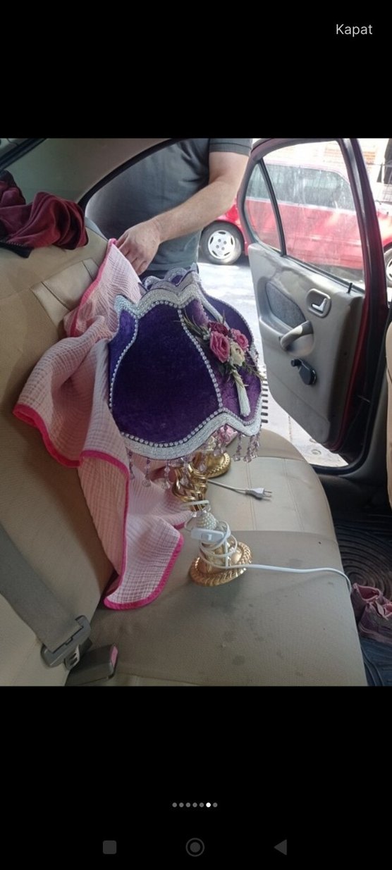 acil retro mor Çiçekli Abajur - Görsel 5