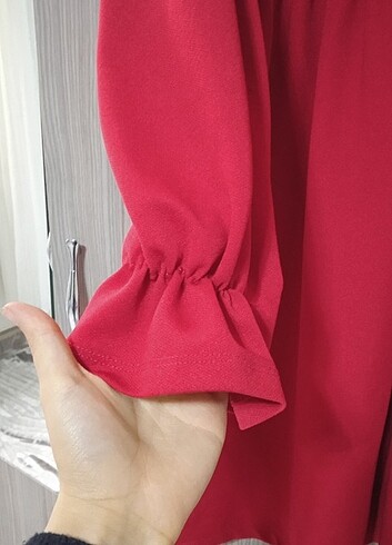 36 Beden Kırmızı, fırfır detaylı kalın penye takım