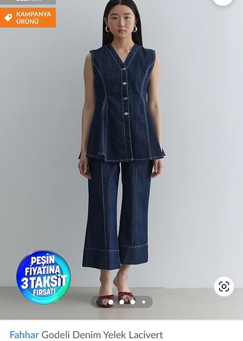 Düğmeli Lacivert Kolsuz Kadın Denim Ceket - Görsel 5