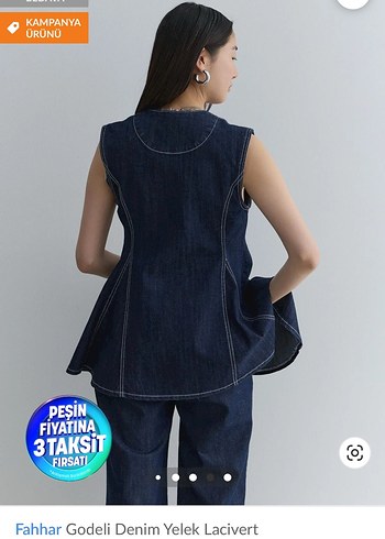 Düğmeli Lacivert Kolsuz Kadın Denim Ceket - Görsel 4