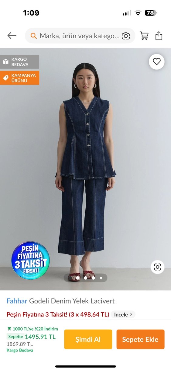 Düğmeli Lacivert Kolsuz Kadın Denim Ceket - Görsel 5