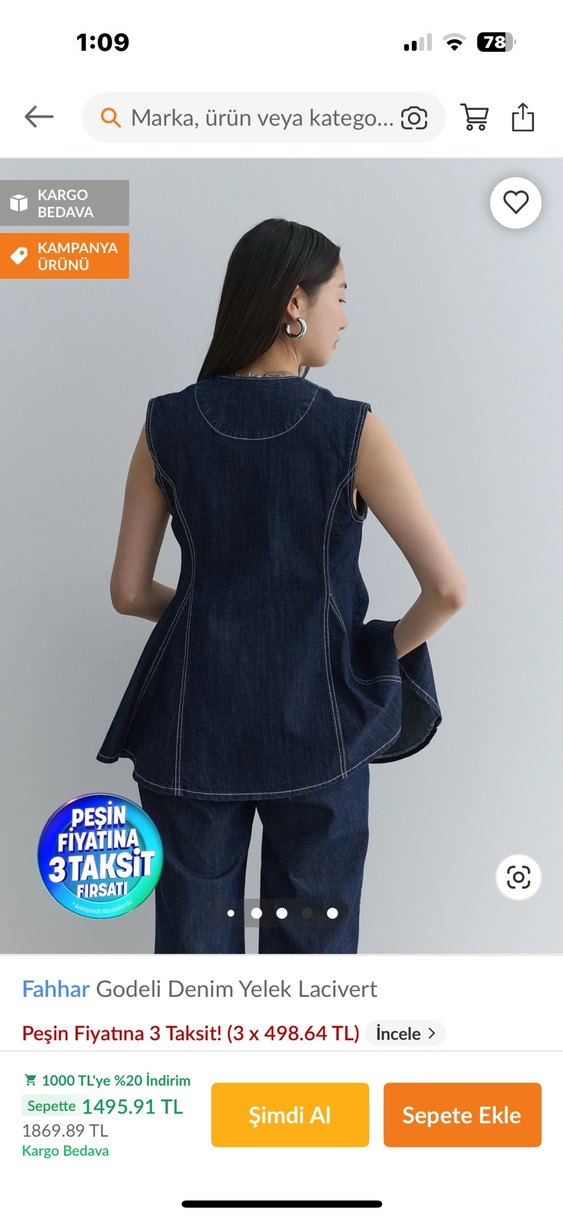 Düğmeli Lacivert Kolsuz Kadın Denim Ceket - Görsel 4