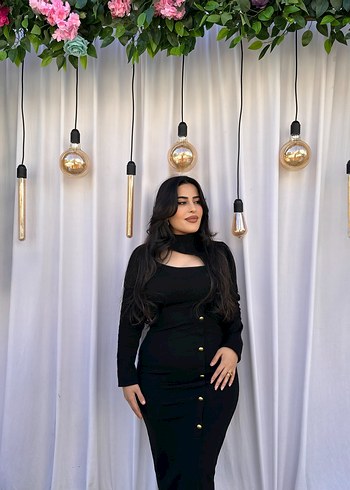 Siyah Desenli Uzun Kollu Uzun Elbise - Görsel 3