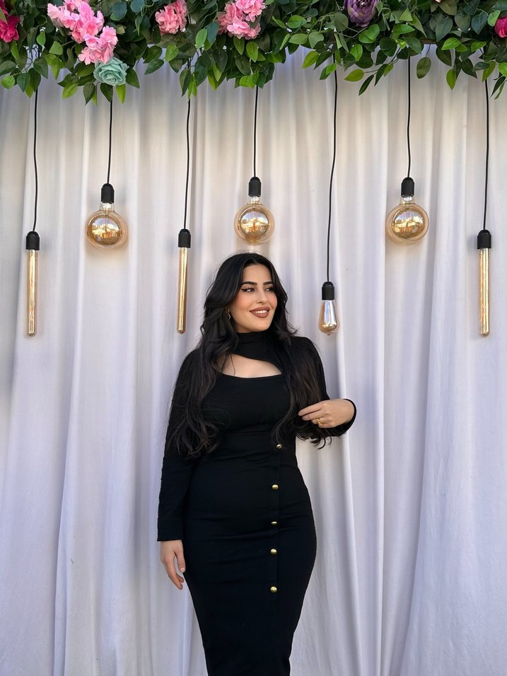 Siyah Desenli Uzun Kollu Uzun Elbise - Görsel 2