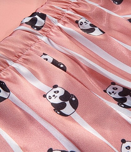 s Beden pembe Renk Panda Desen Saten Şort Crop Takım, Gecelik