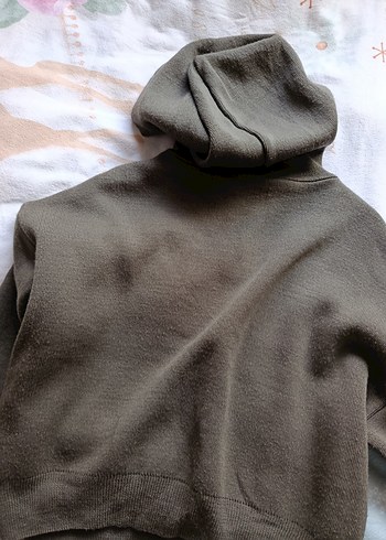 kalın crop kazak kapüşonlu - Görsel 4