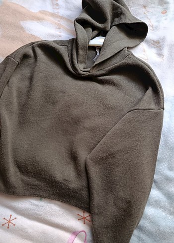 kalın crop kazak kapüşonlu - Görsel 2