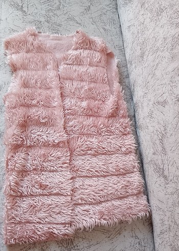 Pembe Uzun Tüylü Kadın Yelek astarı yok - Görsel 3