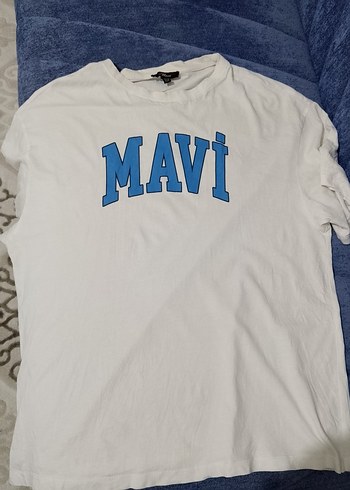 Mavi Baskılı Beyaz Pamuklu Tişört - Görsel 2