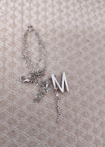 Bej ve Gri Minimalist çelik kolye - Görsel 3