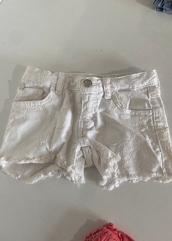 Kızlar için Beyaz Nakışlı Dantelli Denim Şort