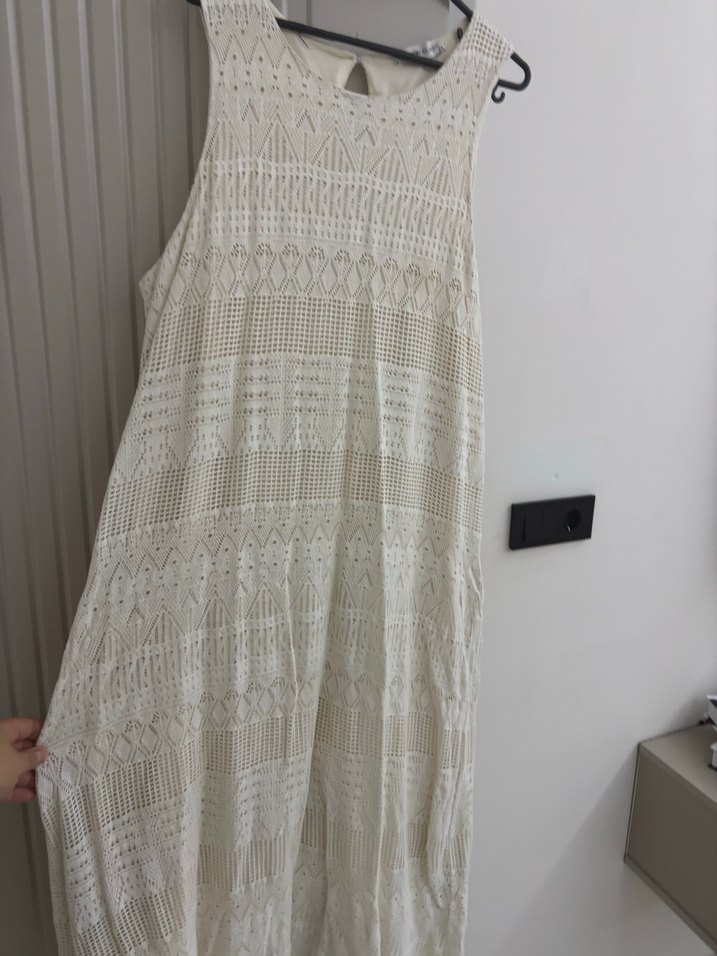 Dantel Detaylı Beyaz Bohem elbise - Görsel 2