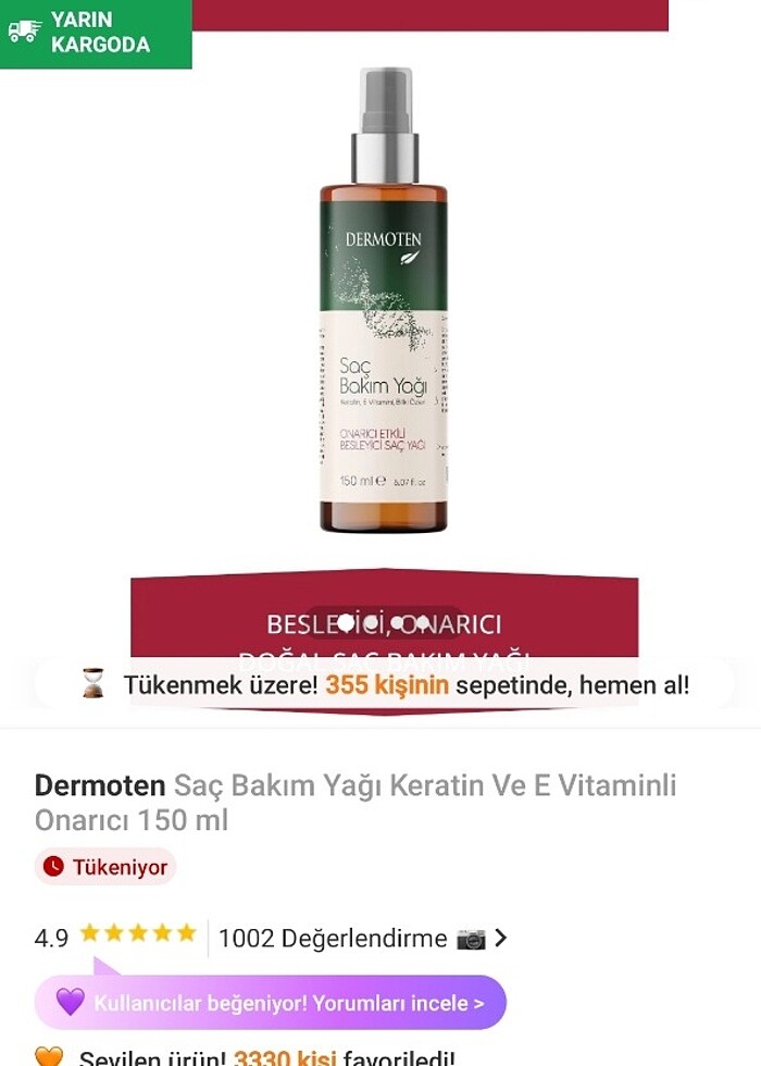 Keratin ve E Vitamini Etkili Saç Bakım Yağı - Görsel 3