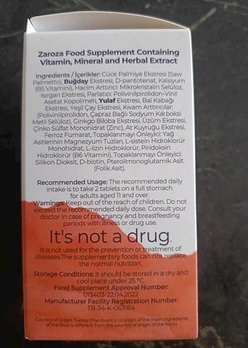 Zaroza Biotin Saw Palmetto Çinko 60 Tablet - Görsel 3