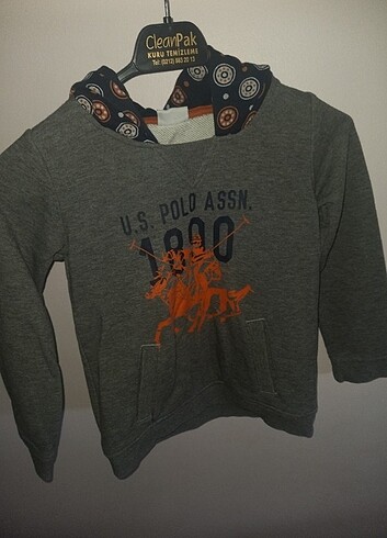 Gri U.S.POLO.ASSN kapşonlu sweet (6-7 yaş) 