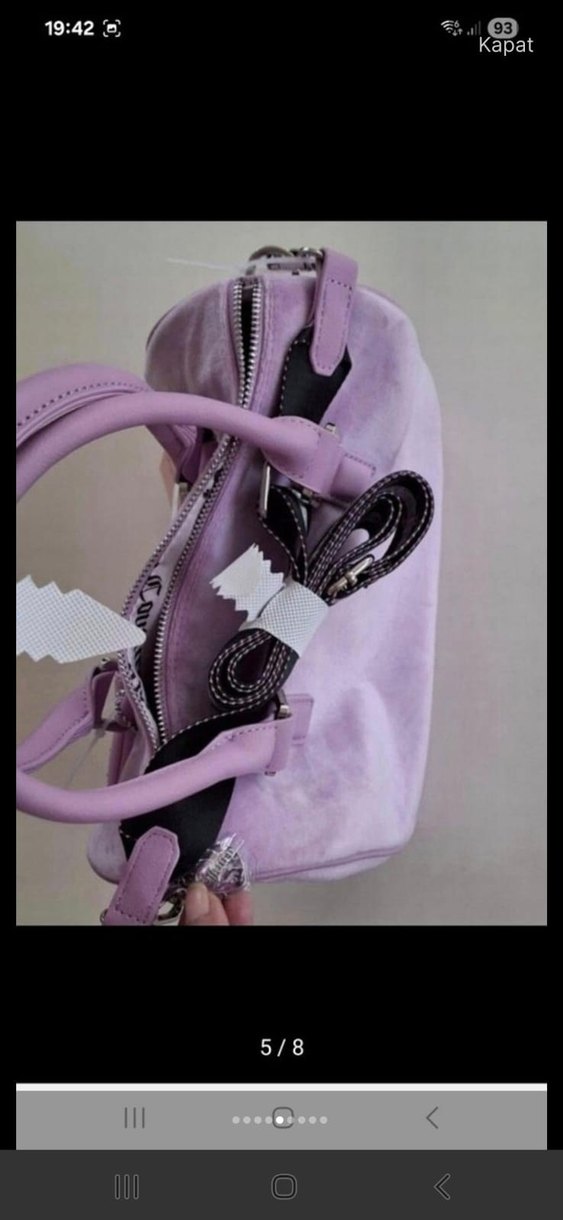 Mor Süet Kadın Çanta Taşlı Juicy Detaylı - Görsel 5
