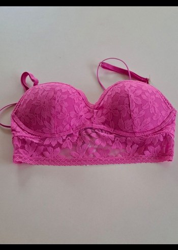 s Beden pembe Renk Pembe Dantel Mini Bralet