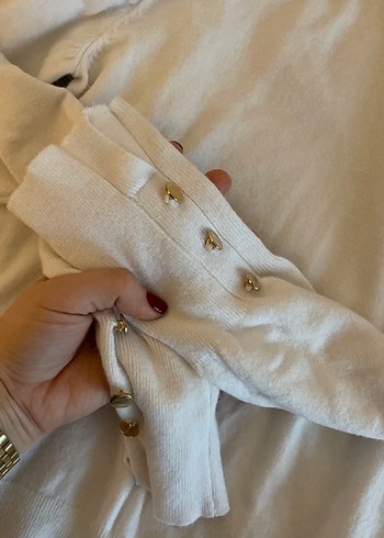 Düğmeli Beyaz Balıkçı Yaka Kadın Kazak - Görsel 2