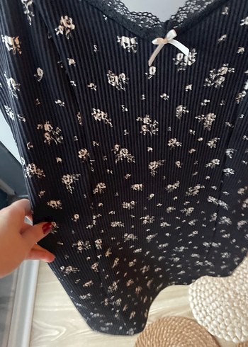 Siyah Askılı Mini Emzirme Gecelik - Görsel 2