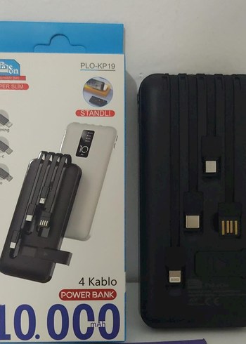 4 Kablolu Siyah 10000mAh Powerbank