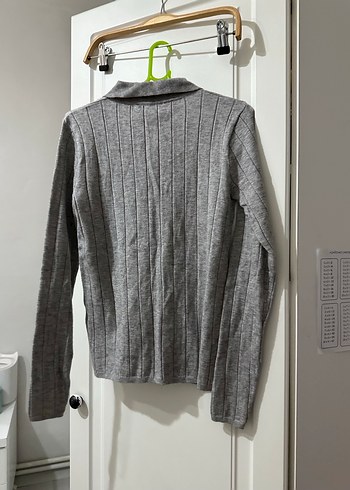 Gri Düğmeli Uzun Kollu Kadın Triko - Görsel 2