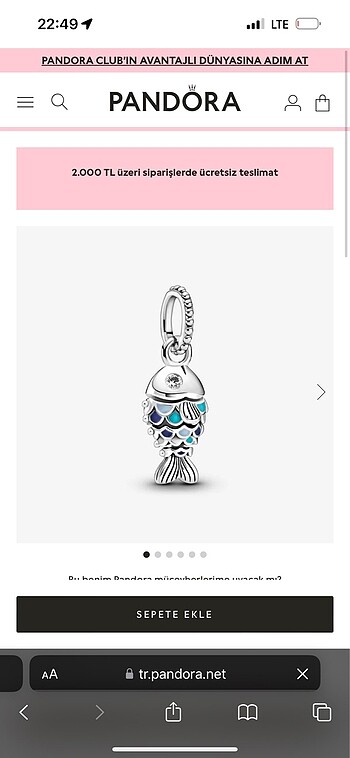 Pandora Sallantılı balık charm