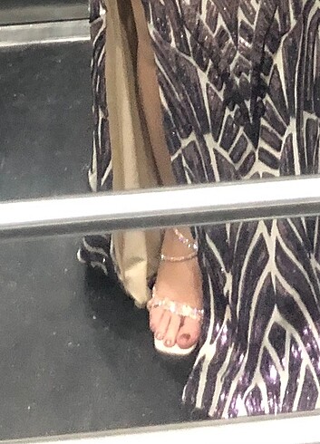 Taşlı Altın-Rose Topuklu Ayakkabı - Görsel 3