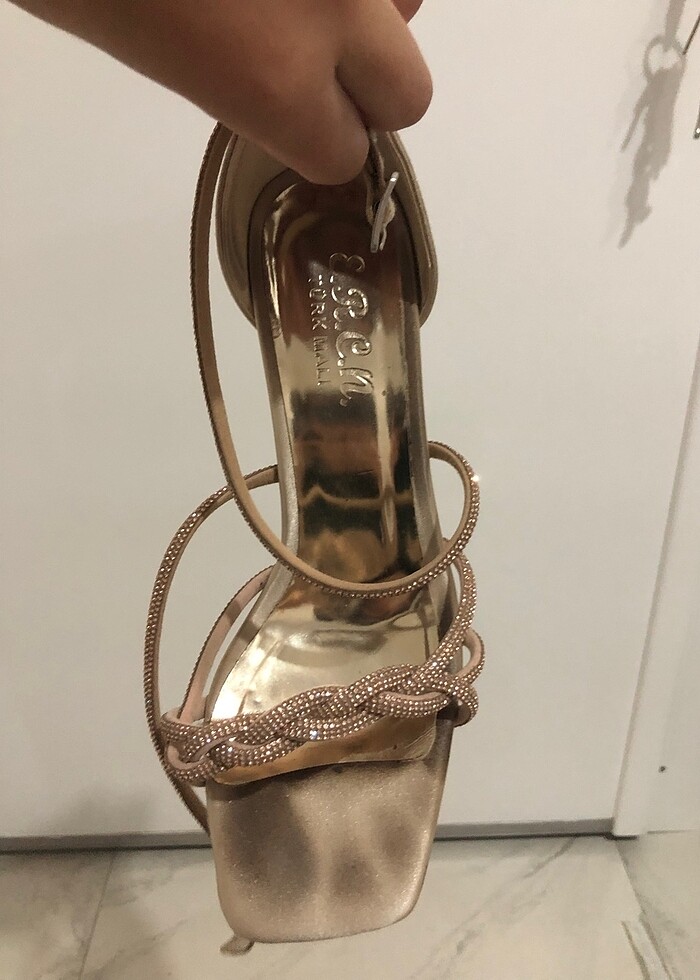 Taşlı Altın-Rose Topuklu Ayakkabı - Görsel 2