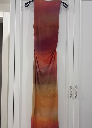 Kadın Çok Renkli Uzun Drapeli Elbise - Görsel 3