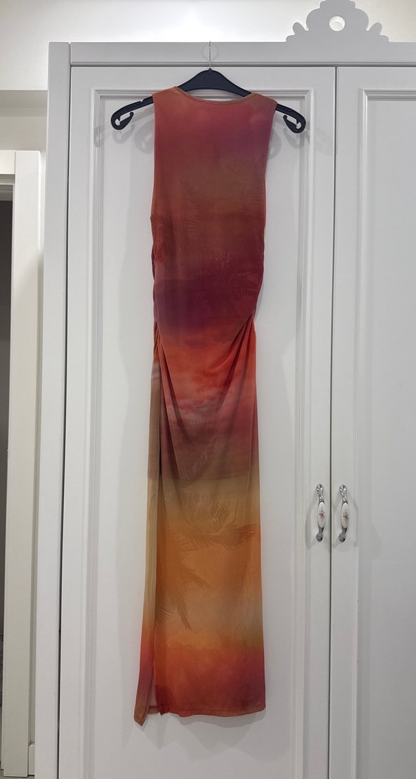 Kadın Çok Renkli Uzun Drapeli Elbise - Görsel 3