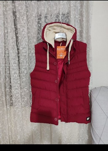 38 Beden Bordo Kapüşonlu Kadın Şişme Yelek