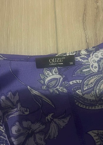 Quzu Bohem V Yaka Uzun Kollu Mor Desenli Bluz