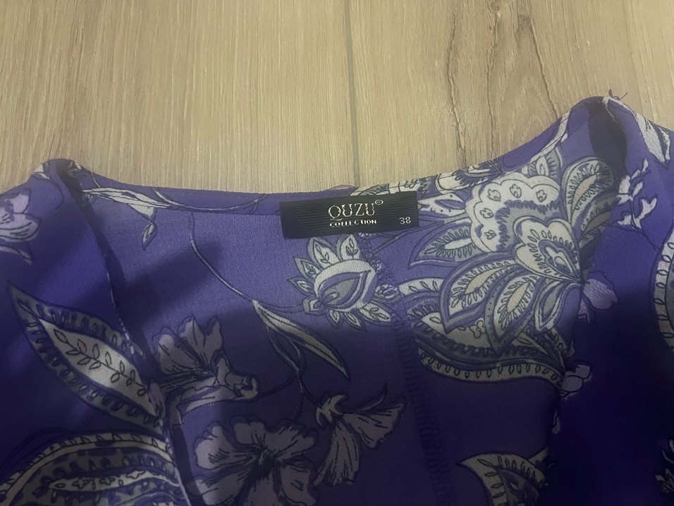 Bohem V Yaka Uzun Kollu Mor Desenli Bluz - Görsel 2