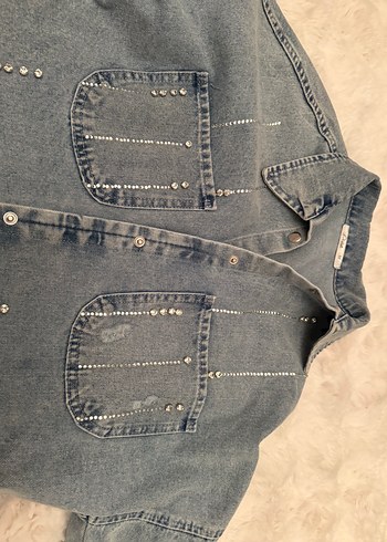 diğer Beden Düğmeli Gri Kadın Denim Ceket
