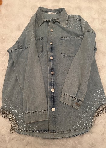 Diğer Gri Düğmeli Kadın Denim Ceket