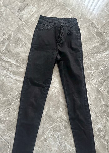 Düğmeli siyah Kadın Kot Pantolon - Görsel 3