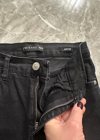 Kadın Siyah Kürklü Denim Pantolon - Görsel 2