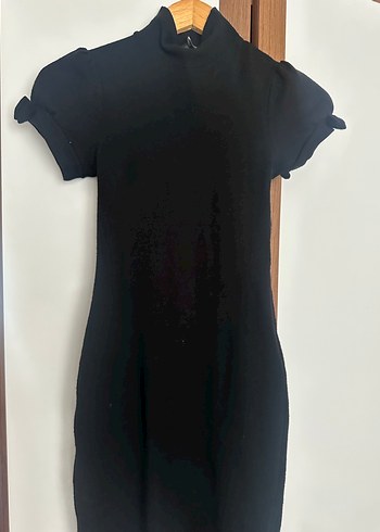 Siyah Yüksek Yakalı Kadın Triko Elbise - Görsel 5