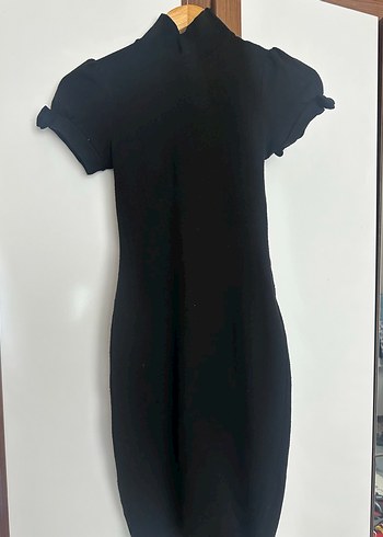 Siyah Yüksek Yakalı Kadın Triko Elbise - Görsel 4