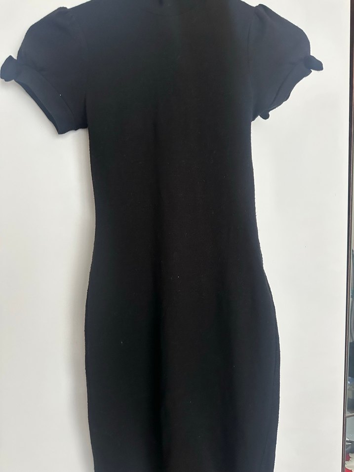 Siyah Yüksek Yakalı Kadın Triko Elbise - Görsel 3